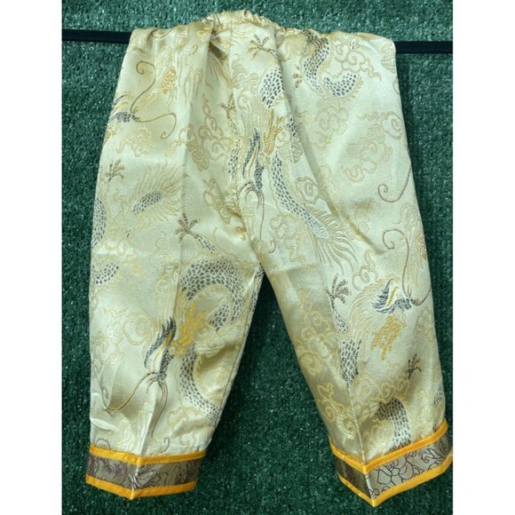 Unbranded Orange Beige Gold Trim Chinese Pants Handmade Kids Toddler Youth - Picture 4 of 8